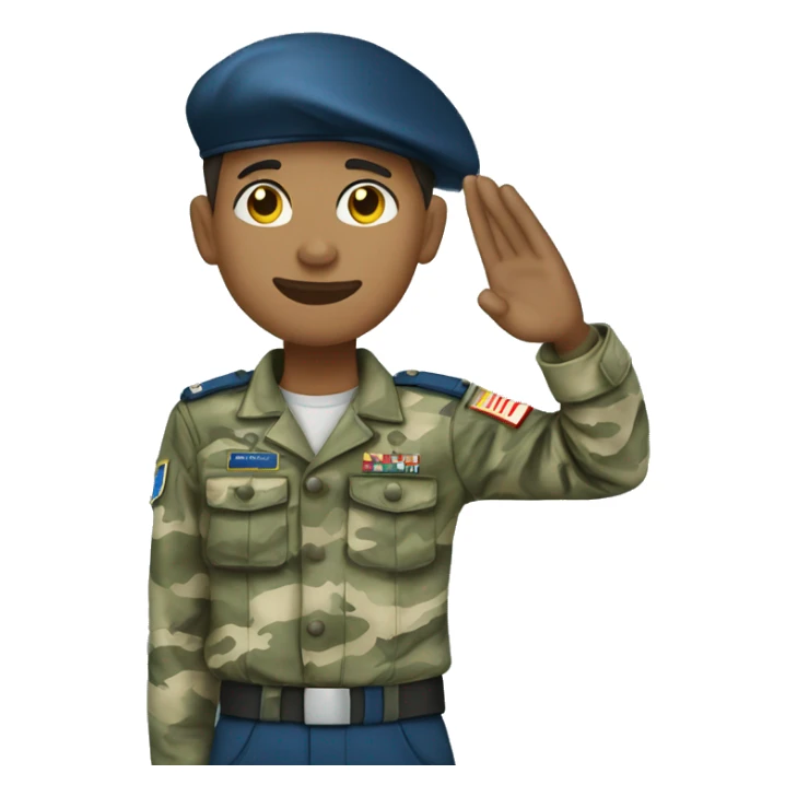 Blue camouflage uniform light skin boy saluting with hos hand sticker