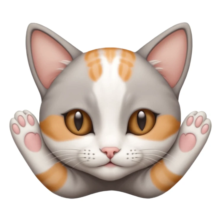 grey and white small cat with eyes closed lying down upside down with paws stretched out straight vertically  sticker