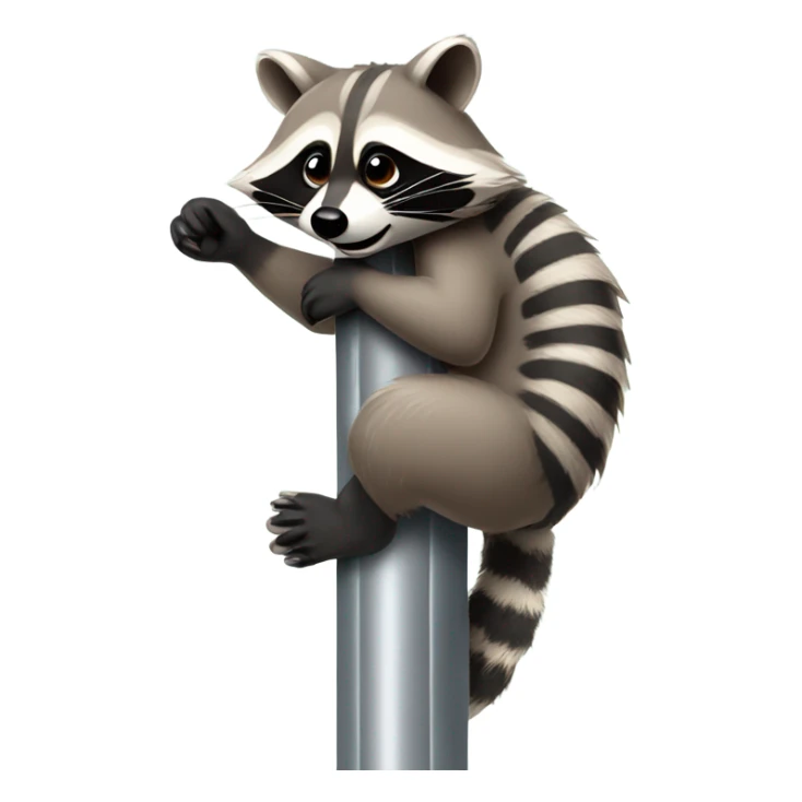 Raccoon sitting on its butt on a plastic pole sticker