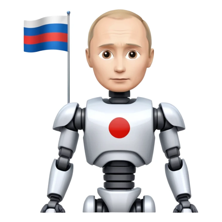 Futuristic robot with Vladimir Putin features and Russian flag colors sticker