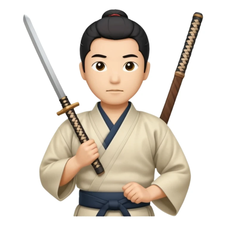Aikido practitioner in hakama with a wooden sword sticker