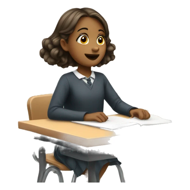 girl is sitting at school desk, hand is raised sticker