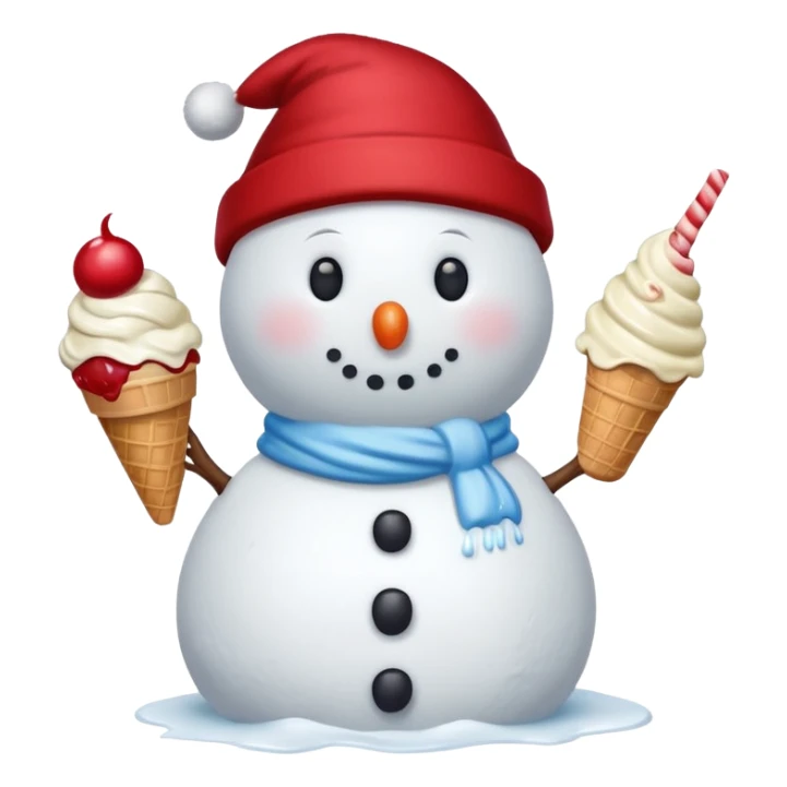 snowmen holding ice cream single snowmen with red winter cap sticker