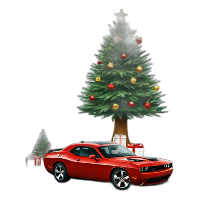 New Year beautiful Christmas tree and Dodge challenger SRT sticker