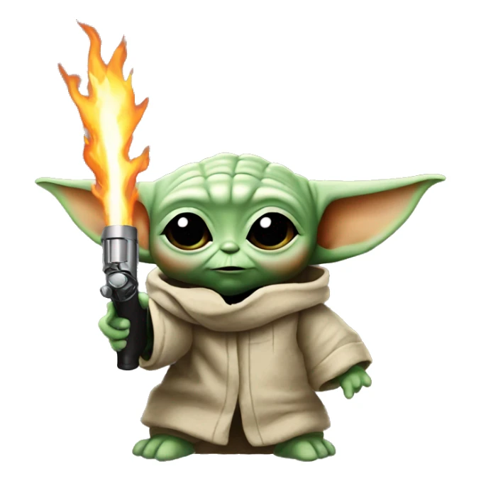 Baby Yoda with the Flamethrower sticker