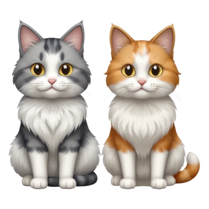 a realistic looking very fluffy grey and white cat sitting next to another cat sticker