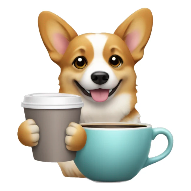 Corgi holding cup of coffee sticker