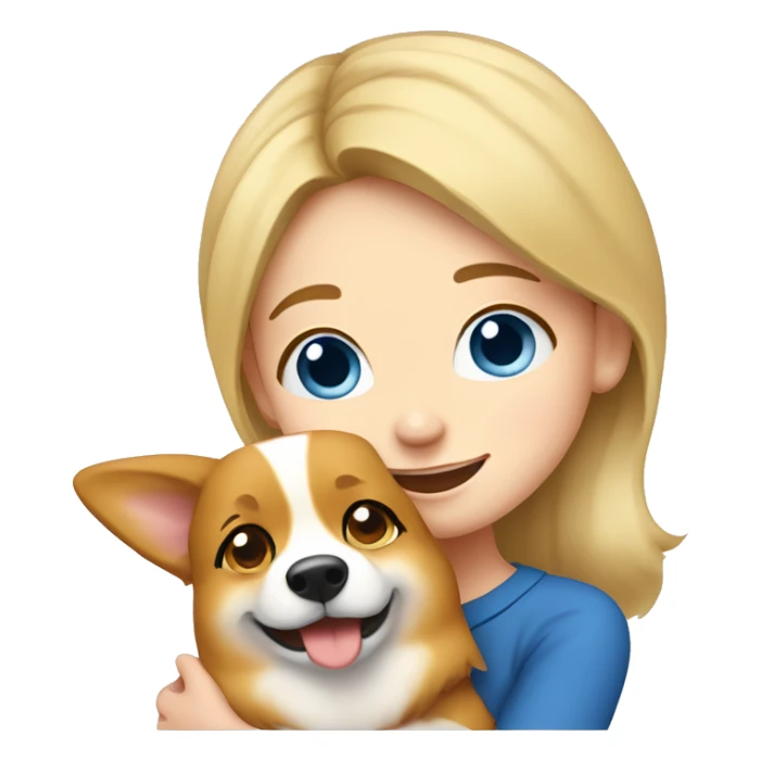 Blue eyed blond girl hugging a corgi happily sticker