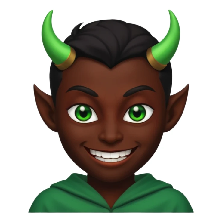 evil person with devilish smile and black face and green eyes sticker