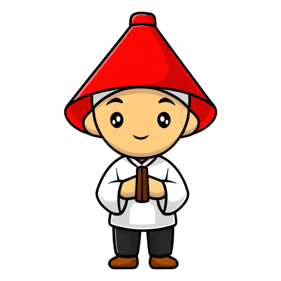 man with Chinese cap, traditional Asian conical hat sticker