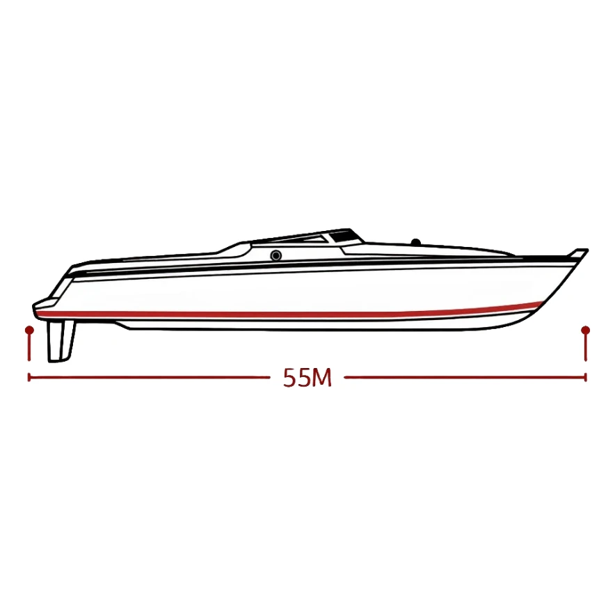 technical diagram of 5.5 meter boat hull with measurement marked sticker