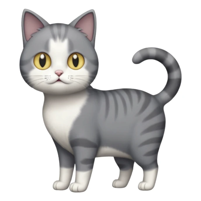 full body derpy looking large short hair dark grey and white cat sticker