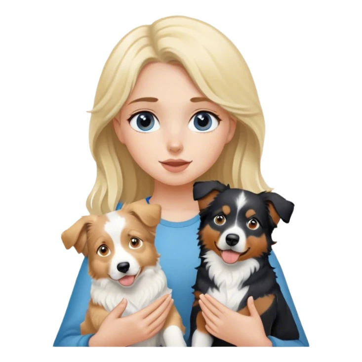 Blonde girl holding two australian shepherds (black and blue) sticker