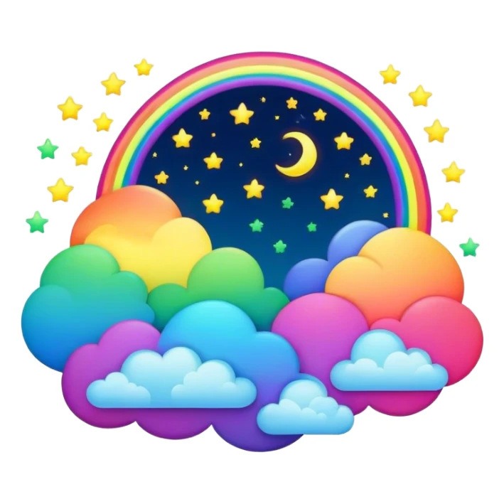 Neon rainbow colored damask style full moon with stars and clouds sticker