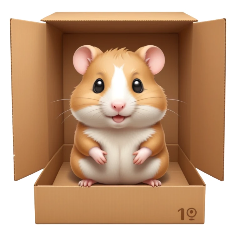  A very cute young  hamster  with one's head tilted to one side poked its paws out of the cardboard big box and placed them on top of it sticker
