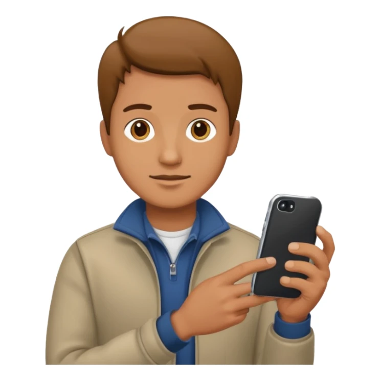 man casual clothes holding one phone sticker
