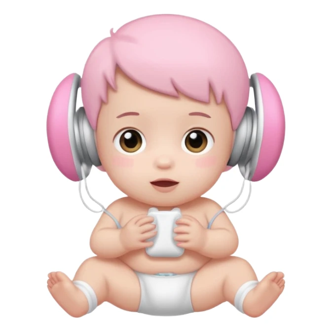 a cute baby in a white diaper and pink airpod sticker