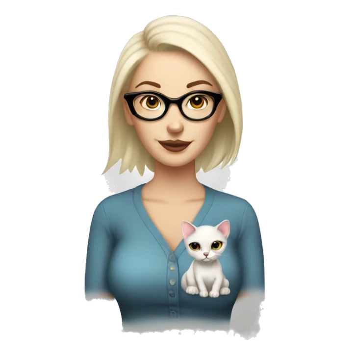 bald tattooed caucasian lady with glasses and a kitty sticker