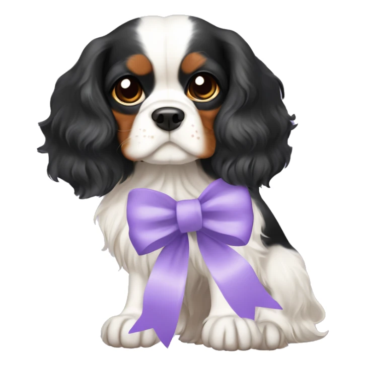 cavalier king charles spaniel color black wit tan with a lavender bow sticker