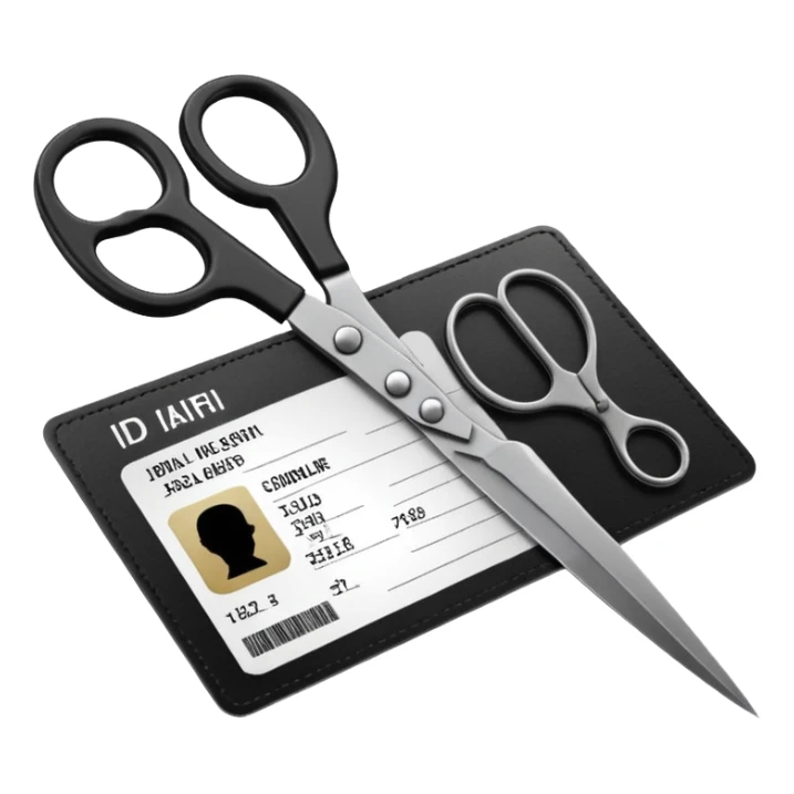 Floating black Scissors cutting in half an idf soldier ID card with a little chip in 2 parts sticker