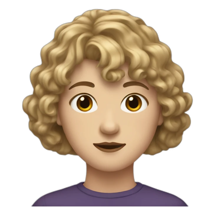 face of nonbinary white person with dark blonde wavy bob and straight bangs sticker