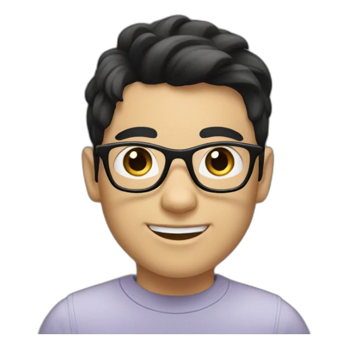 young white person with black hair with glasses saying hi sticker