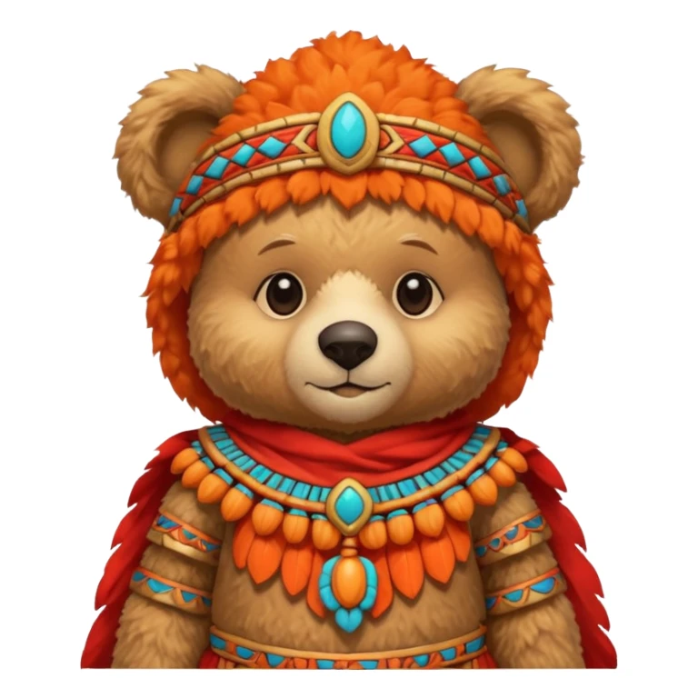 teddy bear Upper, wearing red mayan ancient custome, with carrot half body sticker