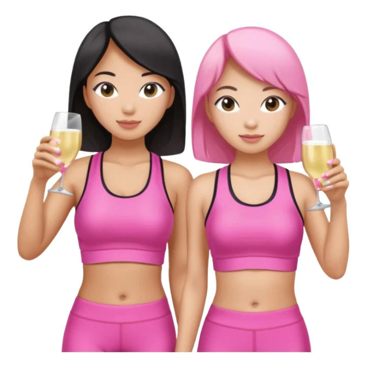 two girl pink pilates prosecco 1 asian 1 white sticker