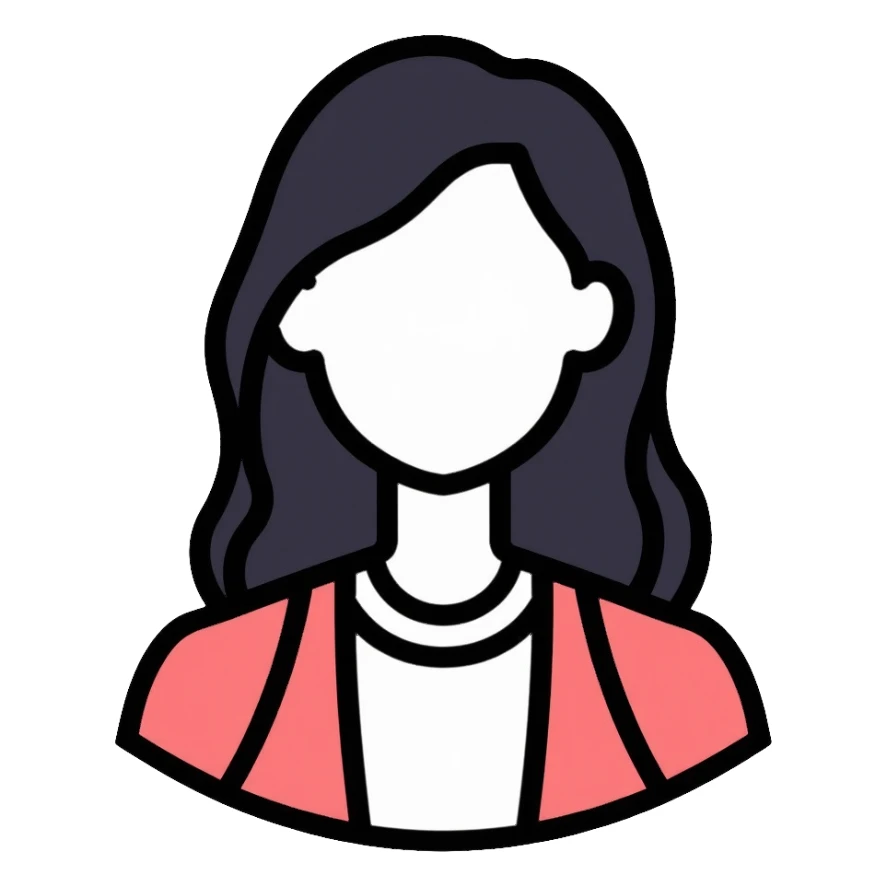 Clean minimalist tech avatar of white female with black hair for GitHub, digital tech theme sticker