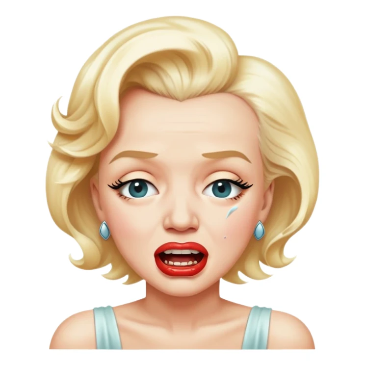 Marilyn Monroe with the closed mouth holding back teeth is crying ￼ sticker