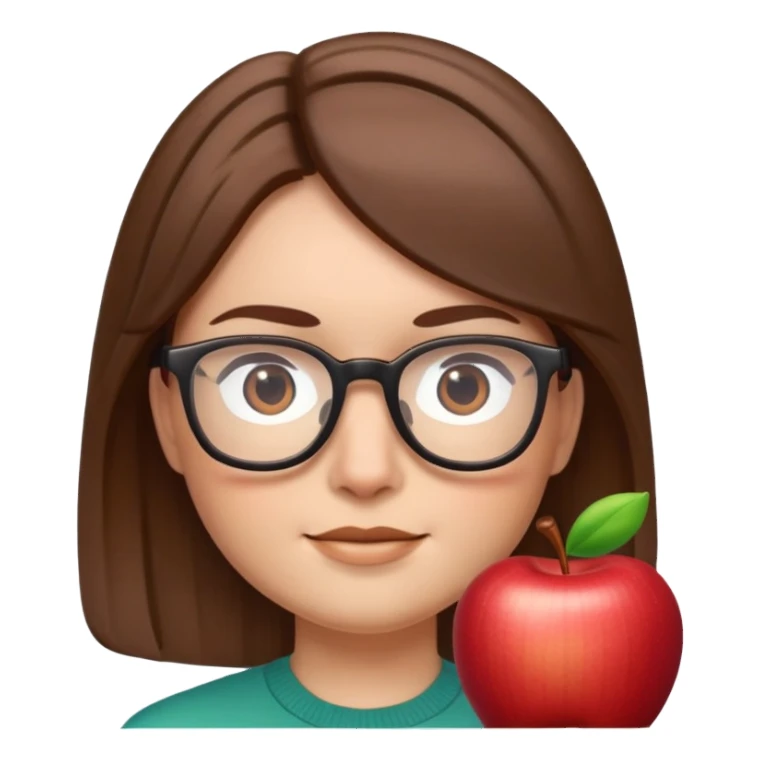 Face with straight hair and glasses, Apple Memoji style sticker
