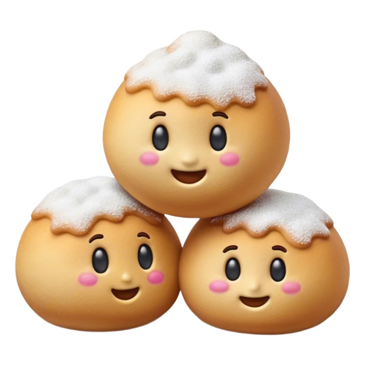 Cinematic Realistic Fritule Dessert Emoji, featuring small, fluffy dough balls dusted with powdered sugar rendered with delicate textures and warm, inviting lighting. sticker