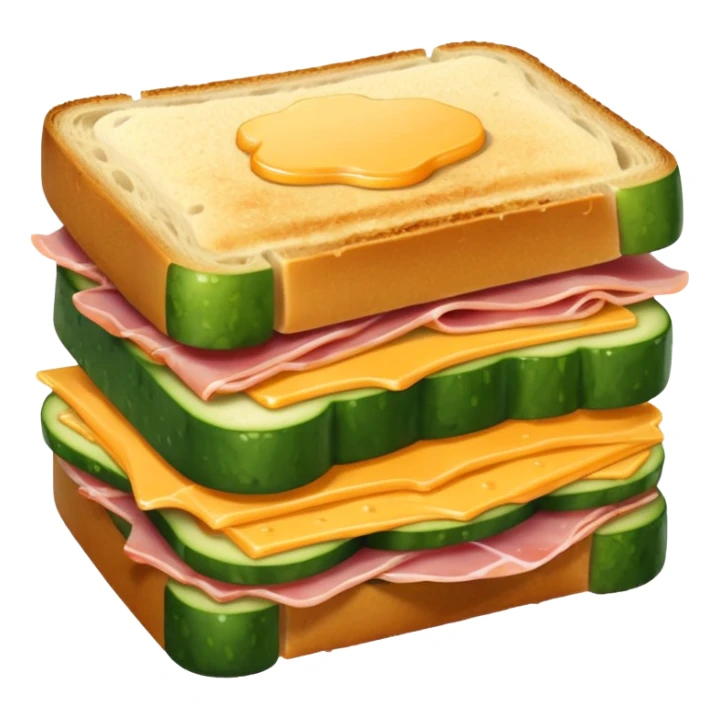 cucumber sandwich without excessive cucumber. with meat in them. bread slightly toasted. and melted cheese sticker