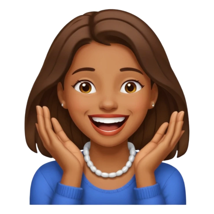 a girl laughing with her hands on her neck sticker