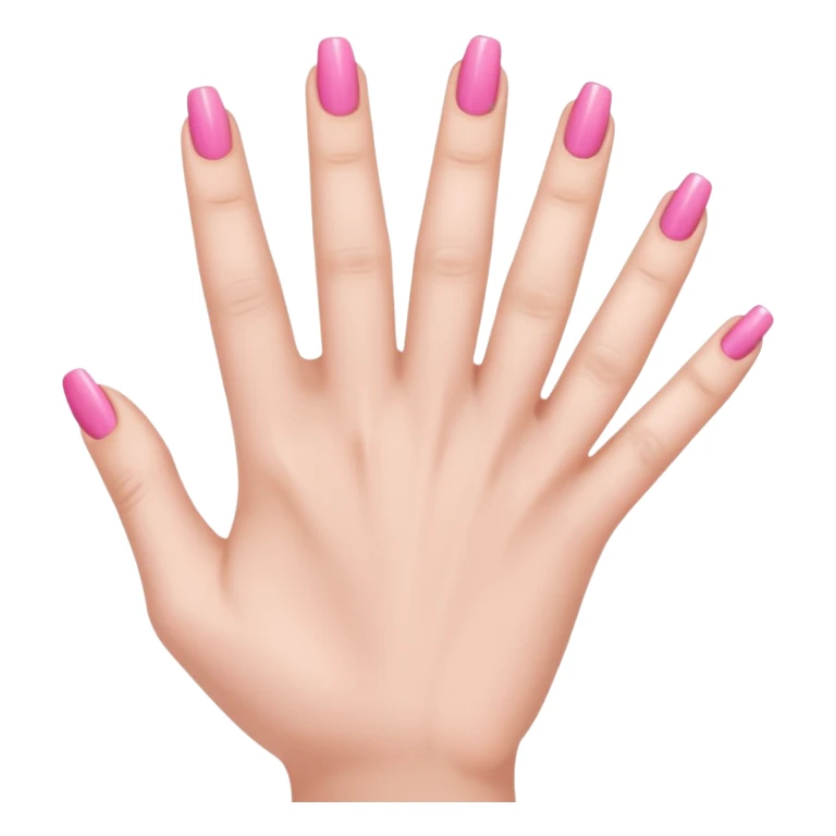  pink  close-up of a human hand with exactly five fingers, beautifully manicured nails, glossy pink nail polish, elegant nail shape, soft lighting, realistic style, isolated on transparent background" sticker