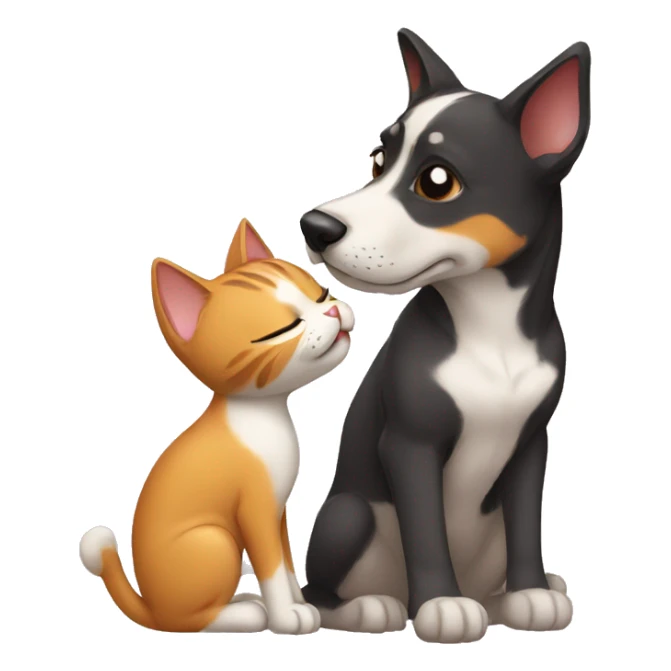 A cat kissing each other with a dog sticker