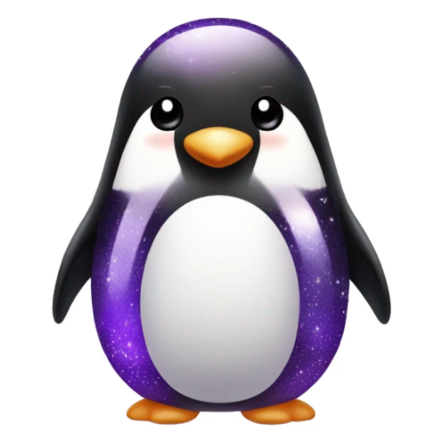 A cute penguin with soft black and white colors, standing with little purple sparkles around its head.
The purple sparkles will have a gentle glow, symbolizing magic and playfulness.
 sticker