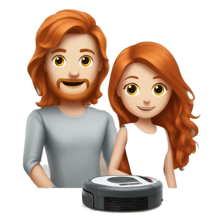 A robot vacuum and a long haired redhead lady being best friends sticker