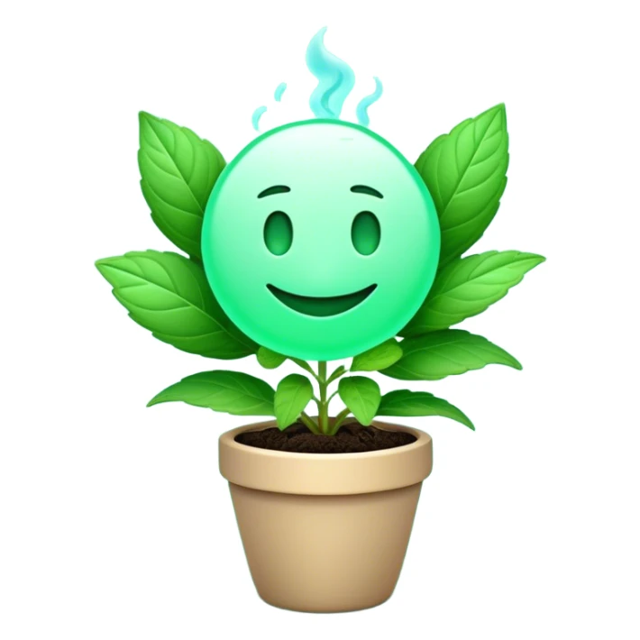 Cinematic Realistic Mint Emoji, Fresh and lively, with deep green leaves covered in tiny veins, emanating a cool, refreshing aroma. The plant’s soft, rounded edges sway gently in the breeze, inviting calm and relaxation. Soft glowing outline, capturing the essence of freshness and cooling fragrance in a fragrant mint plant! sticker