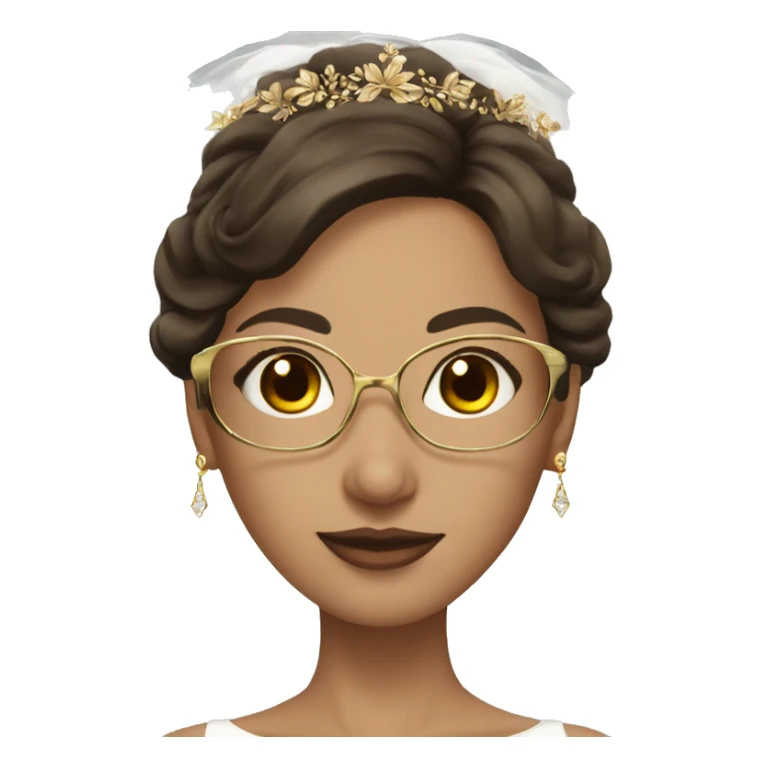 Fair skin brown eyes brunette bride with gold glasses sticker