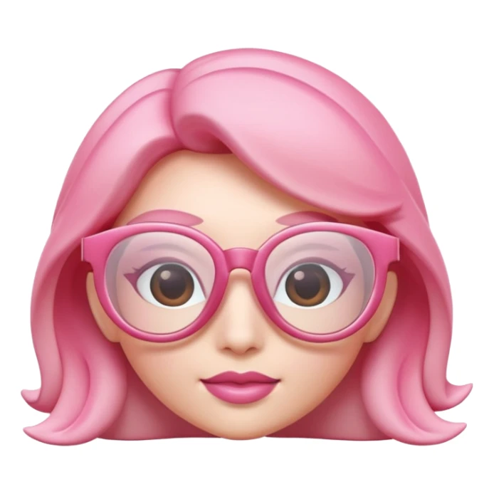 A 3D cartoon rose-pink spectacle with glossy curved frames and soft reflections, feminine Memoji-style rendering., negaive  characters sticker