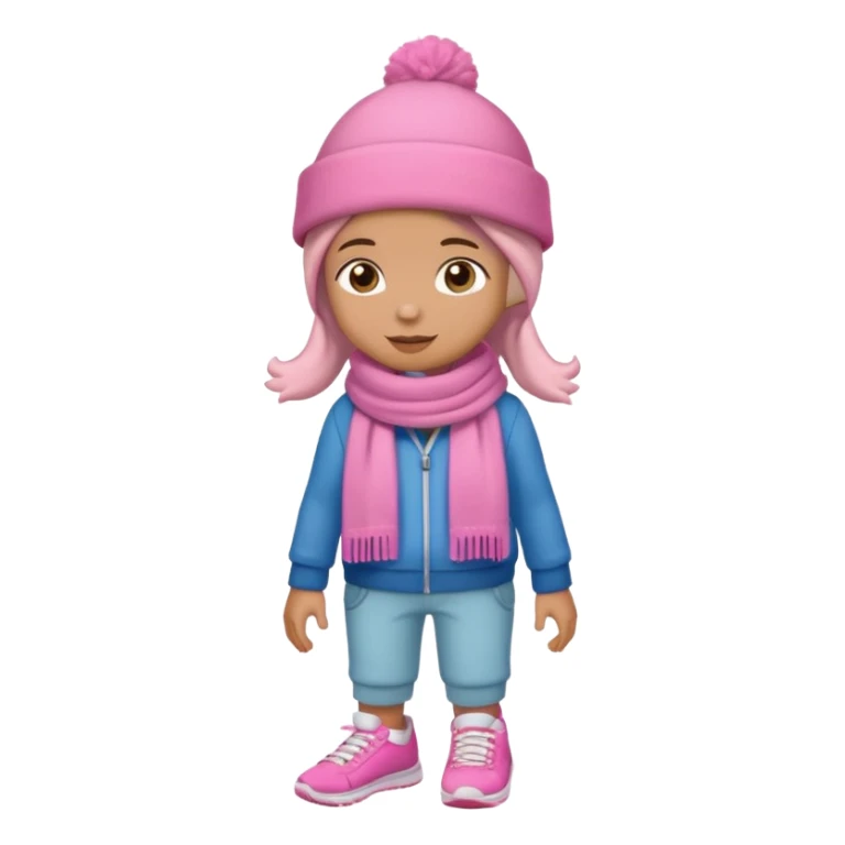 Kid wearing pink hat and scarf, pink sneaker, full body sticker