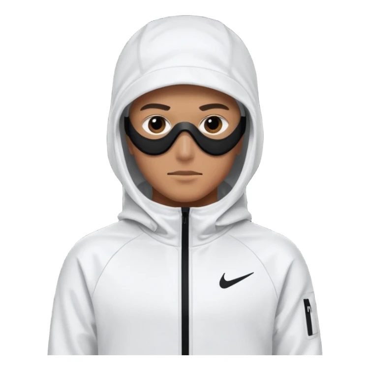 White person wearing a Nike Tex with hood and ski mask all balck sticker