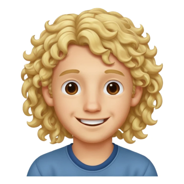 blonde boy with long curly hair past his hears smiling sticker