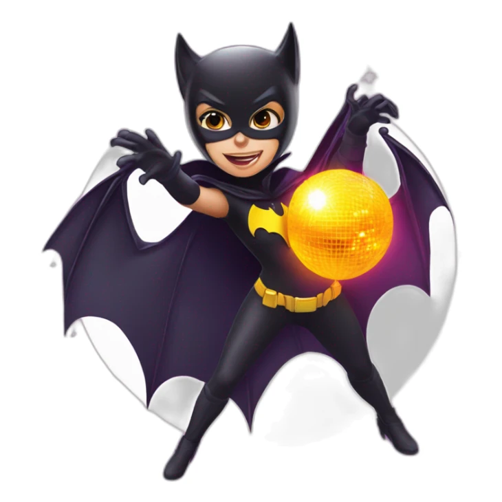 Girl dressed as bat man playing with fire under a disco ball sticker