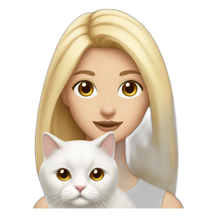 blonde young woman with brown eyes holding a white persian cat sticker