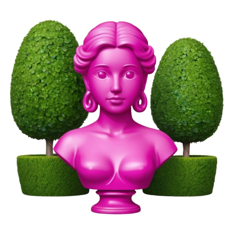 Jeff Koons style pink Grecian bust sculpture in a garden landscape  sticker