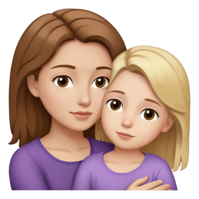 Brown hair mum cuddling blonde hair young daughter sticker