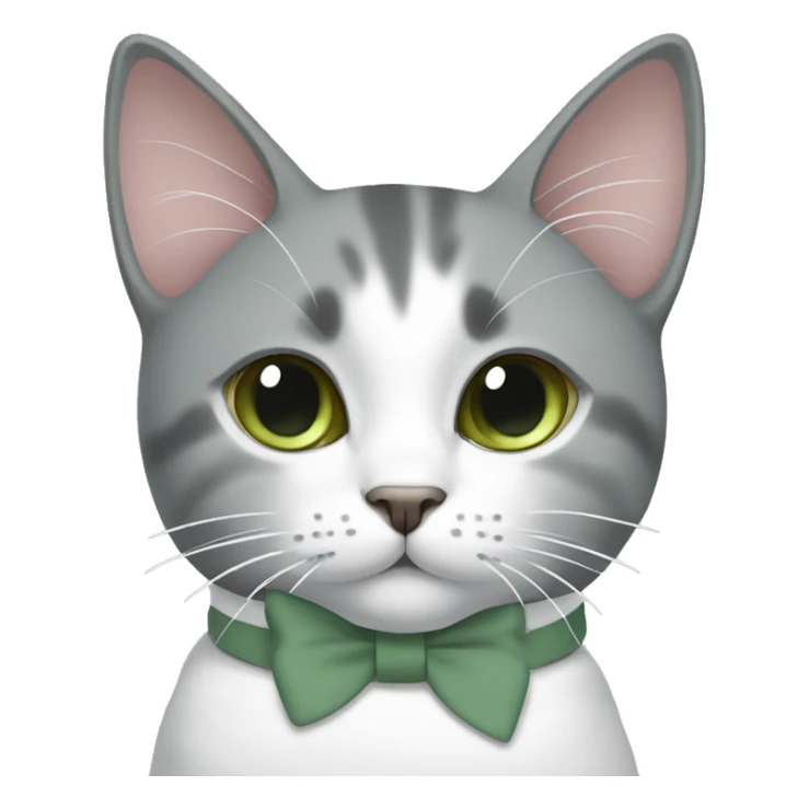 Grey and white cat with sage green bow at neck sticker