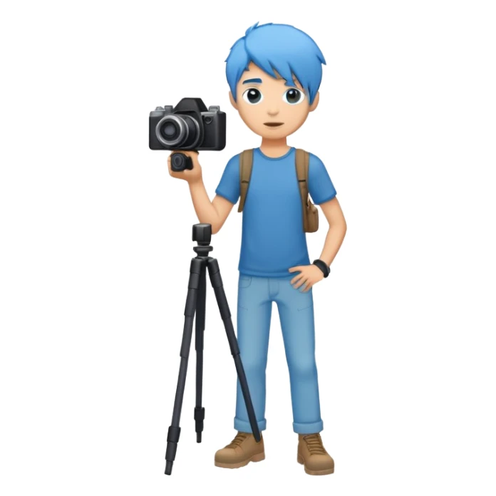 blue hair full body man with camera standing sticker